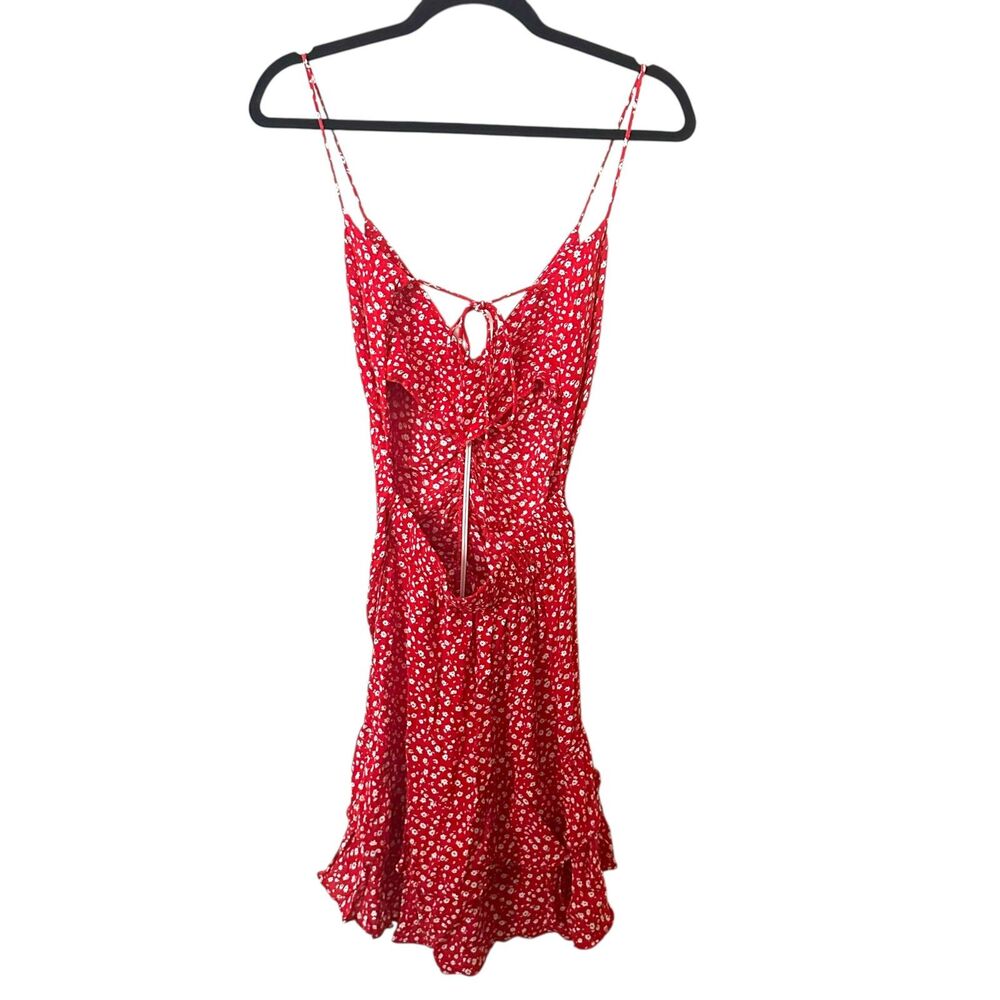 ZARA Floral Ruffle Open Back Mini Dress Red Small - Picture 2 of 4